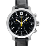 Tissot PRC 200 Chronograph Black Dial Black Leather Strap Watch For Men - T055.417.16.057.00