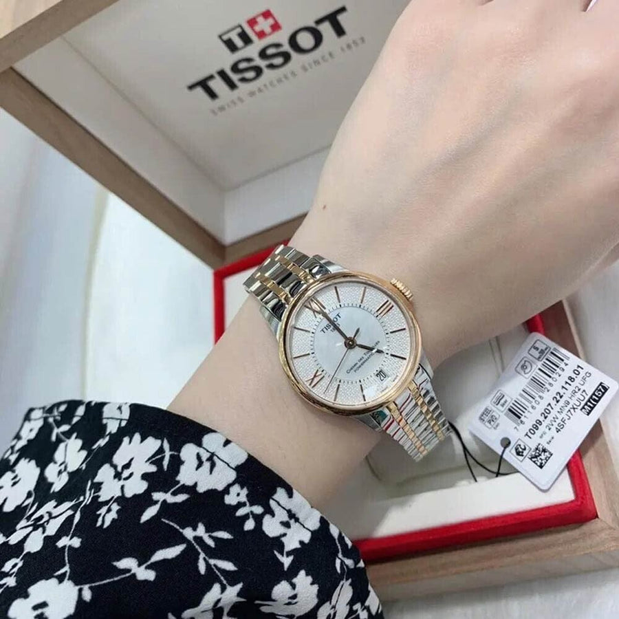 Tissot Chemin Des Tourelles Powermatic 80 Helvetic Price Lady Silver Dial Two Tone Steel Strap Watch For Women - T099.207.22.118.01
