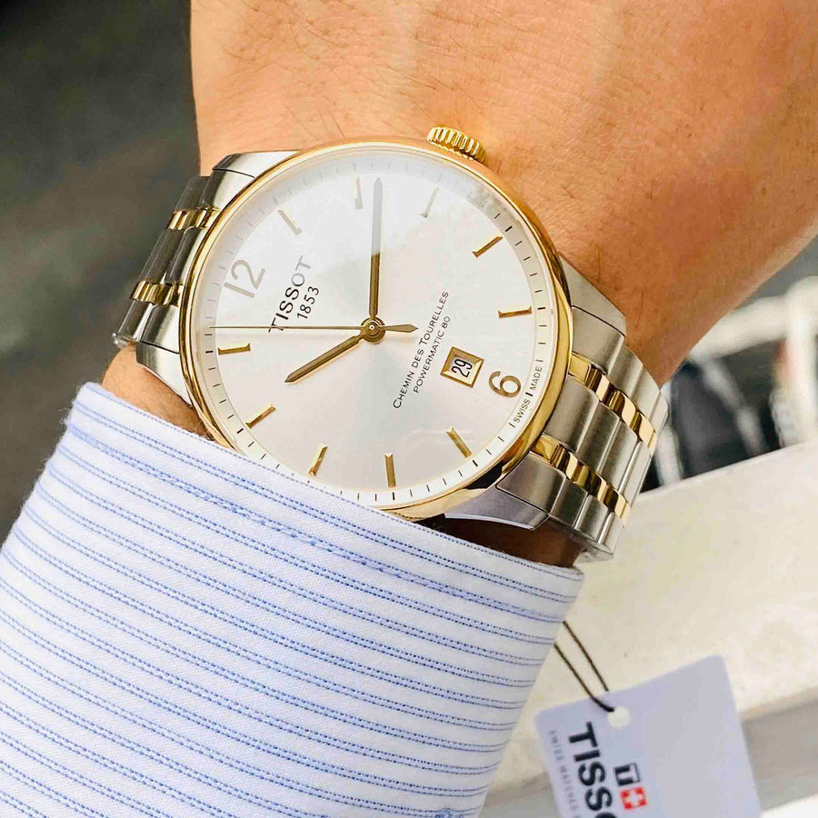 Tissot Chemin Des Tourelles Powermatic 80 Silver Dial Two Tone Steel Strap Watch For Men - T099.407.22.037.00