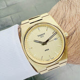 Tissot PRX Champagne Yellow Gold Dial Gold Steel Strap Watch for Men - T137.410.33.021.00