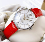 Tissot Chemin Des Tourelles Powermatic 80 Mother of Pearl Dial Red Leather Strap Watch For Women - T099.207.16.118.00