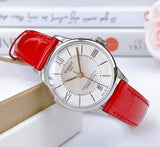 Tissot Chemin Des Tourelles Powermatic 80 Mother of Pearl Dial Red Leather Strap Watch For Women - T099.207.16.118.00