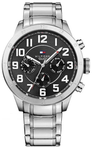 Tommy Hilfiger Trent Chronograph Black Dial Silver Steel Strap Watch for Men - 1791054