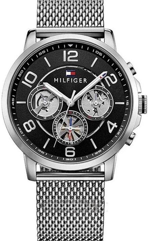 Tommy Hilfiger Chronograph Black Dial Silver Mesh Bracelet Watch for Men - 1791292