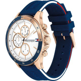 Tommy Hilfiger Bank Multifunction Quartz White Dial Blue Rubber Strap Watch for Men - 1791778