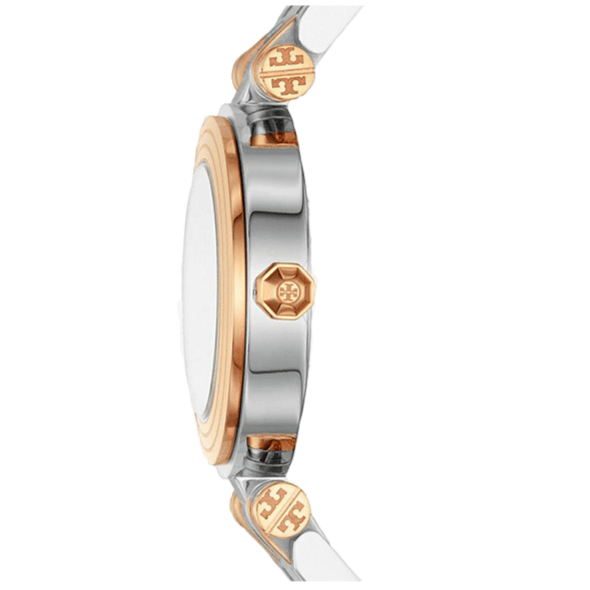 Tory Burch Classic T White Dial Two Tone Steel Strap Watch for Women - TBW9011