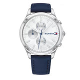 Tommy Hilfiger Carly Silver Dial Blue Leather Strap Watch for Women - 1781791