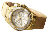 Guess Limelight Quartz Silver Dial Golden Leather Strap Watch For Women - W0775L2