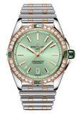 Breitling Super Chronomat Automatic 38 Diamonds Green Dial Two Tone Steel Strap Watch for Women - U17356531L1U1