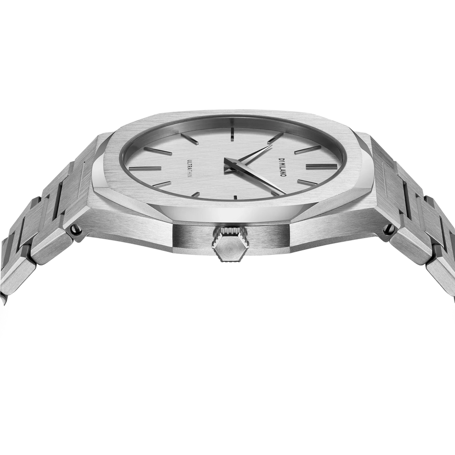 D1 Milano Ultra Thin Linen White Dial Silver Steel Strap Watch for Unisex - D1-UTBJ23
