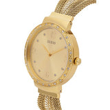 Guess Chiffon Gold Dial Gold Mesh Bracelet Watch For Women - W1083L2