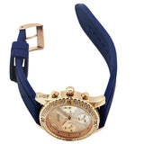 Guess Confetti Diamonds Gold Dial Blue Rubber Strap Watch For Women - W1098L6