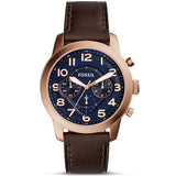 Fossil Pilot 54 Chronograph Blue Dial Brown Leather Strap Watch for Men - FS5204