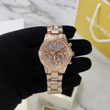 Michael Kors Ritz Chronograph Rose Gold Dial Rose Gold Steel Strap Watch For Women - MK7302