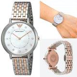 Emporio Armani Gianni T Bar Mother of Pearl Dial Two Tone Steel Strap Watch For Women - AR2508