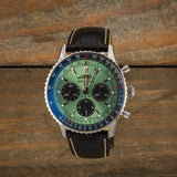 Breitling Navitimer B01 Chronograph 43 Green Dial Black Leather Strap Watch for Men - AB0138241L1P1