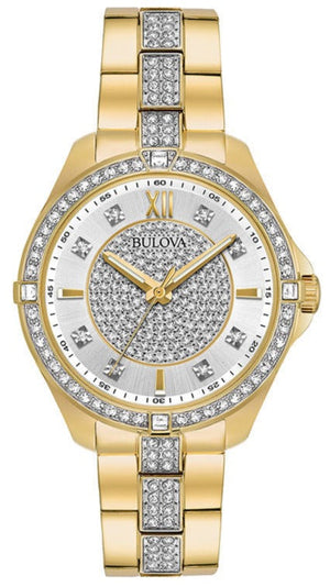 Bulova Crystal Collection Silver Crystal Dial Gold Steel Strap Watch for Women - 98L228