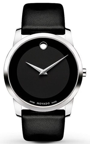 Movado Museum Black Dial Black Leather Strap Watch For Men - 606502