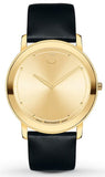 Movado Sapphire Gold Dial Black Leather Strap Watch For Men - 606883