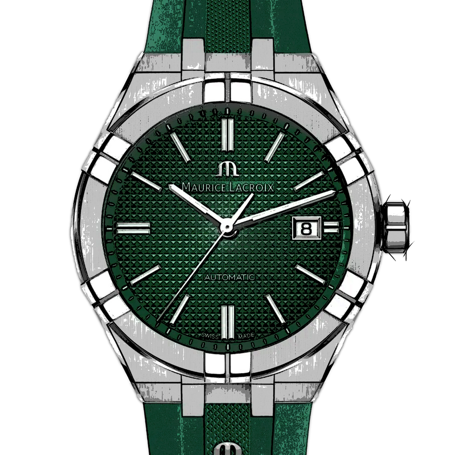 Maurice Lacroix Aikon Chronograph Green Dial Green Rubber Strap Watch for Men - AI1808-SS000-630-5