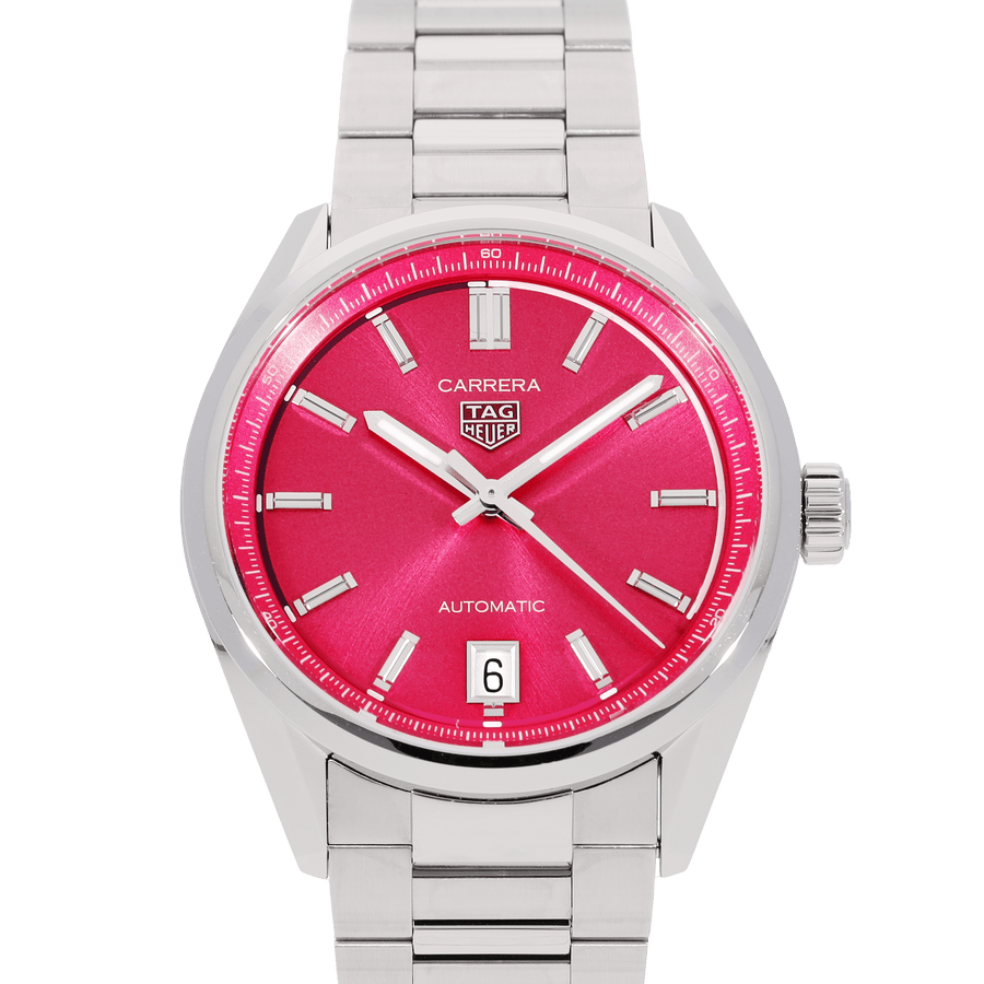 Tag Heuer Carrera Date Automatic 18K Pink Dial Silver Steel Strap Watch for Women - WBN2313.BA0001