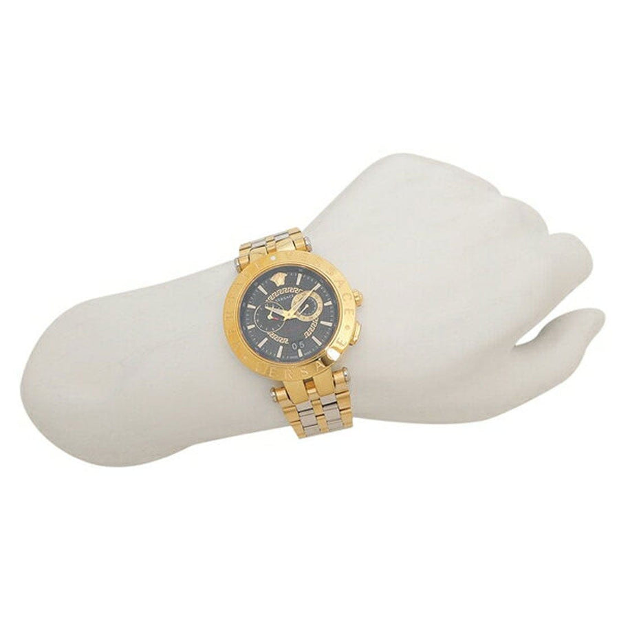 Versace V-Race Quartz Black Dial Gold Steel Strap Watch For Men - VEBV00519