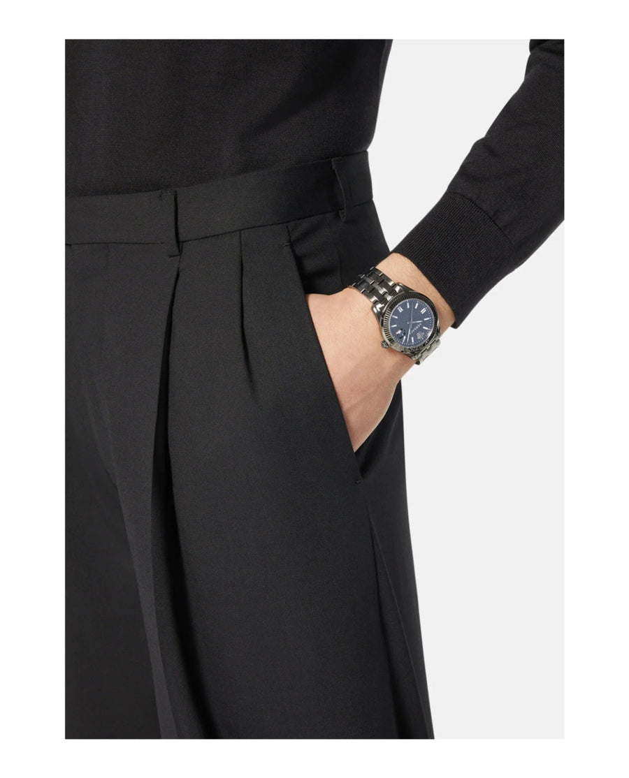Versace Greca Time Quartz Black Dial Grey Steel Strap Watch for Men  - VE3K00622