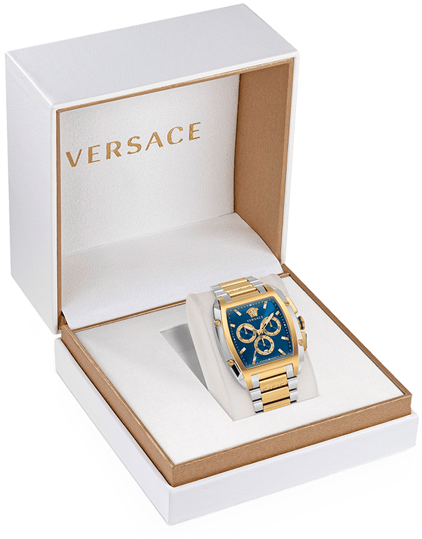Versace Dominus Chronograph Blue Dial Two Tone Steel Strap Watch For Men - VE6H00723