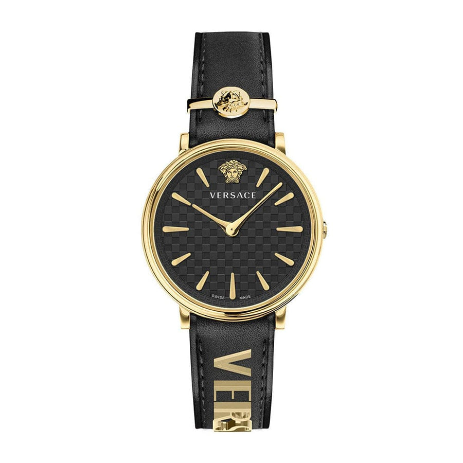 Versace V Circulus Quartz Black Dial Black Leather Strap Watch for Women - VBP12017