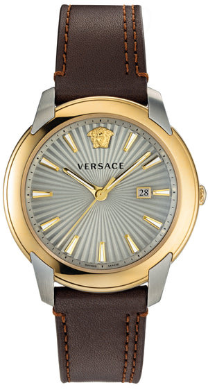 Versace V-Urban Quartz Grey Dial Brown Leather Strap Watch for Men - VELQ00219