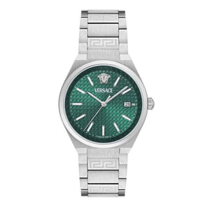 Versace V-Auria Quartz Green Dial Silver Steel Strap Watch for Men - VE0F00125