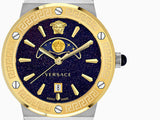 Versace Greca Logo Moonphase Black Dial Two Tone Steel Strap Watch for Men - VE7G00223