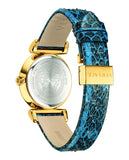 Versace V-Motif Vintage Logo Diamonds Blue Dial Blue Leather Strap Watch for Women - VERE01018