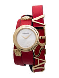 Versace V-Flare Quartz Silver Dial Red Leather Strap Watch for Women - VEBN00418