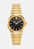 Versace Greca Black Dial Gold Steel Strap Watch for Women - VEVH00820