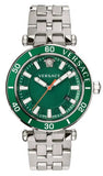 Versace Greca Sport Quartz Green Dial Silver Steel Strap Watch For Men - VEZ300421