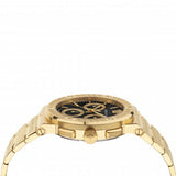 Versace Greca Chronograph Black Dial Gold Steel Strap Watch For Men - VEZ900421