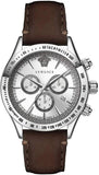 Versace Classic Chronograph Quartz Silver Dial Brown Leather Strap Watch For Men - VEV700119