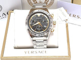 Versace Classic Chronograph Quartz Black Dial Silver Steel Strap Watch For Men - VEV700419