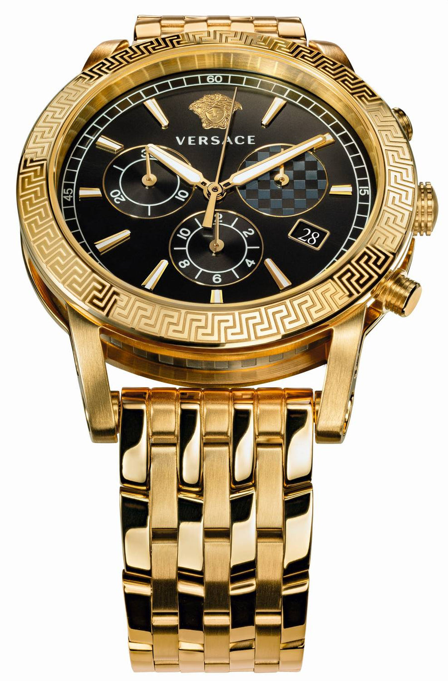 Versace Sport Tech Chronograph Black Dial Gold Steel Strap Watch for Men - VELT00419