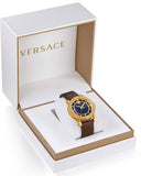 Versace Code Quartz Blue Dial Brown Leather Strap Watch For Men - VEPO00220