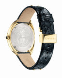 Versace Shadov Quartz Gold Dial Black Leather Strap Watch for Women - VEBM00318