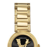 Versace V Virtus Quartz Black Dial Gold Steel Strap Watch For Women - VET300121