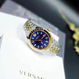 Versace Hellenyium Quartz Blue Dial Two Tone Steel Strap Watch For Men - VEVH00520