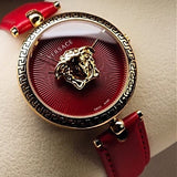 Versace Palazzo Empire Red Dial Red Leather Strap Watch for Women - VCO120017