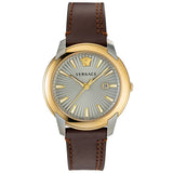 Versace V-Urban Quartz Grey Dial Brown Leather Strap Watch for Men - VELQ00219