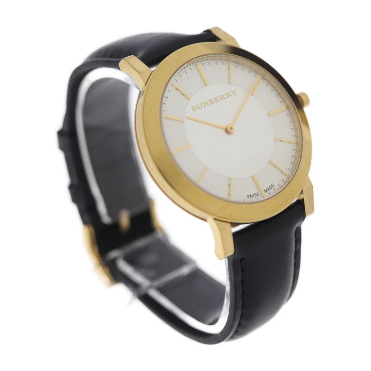 Burberry The City Gold Dial Black Leather Strap Watch for Men - BU2353