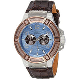 Guess Rigor Analogue Quartz Blue Dial Brown Leather Strap Watch For Men - W0040G10