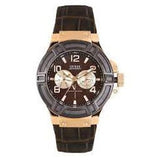 Guess Rigor Analog Brown Dial Brown Leather Strap Watch For Men - W0040G3