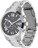 Guess Atlas Chronograph Black Dial Silver Steel Strap Watch For Men - W0668G3